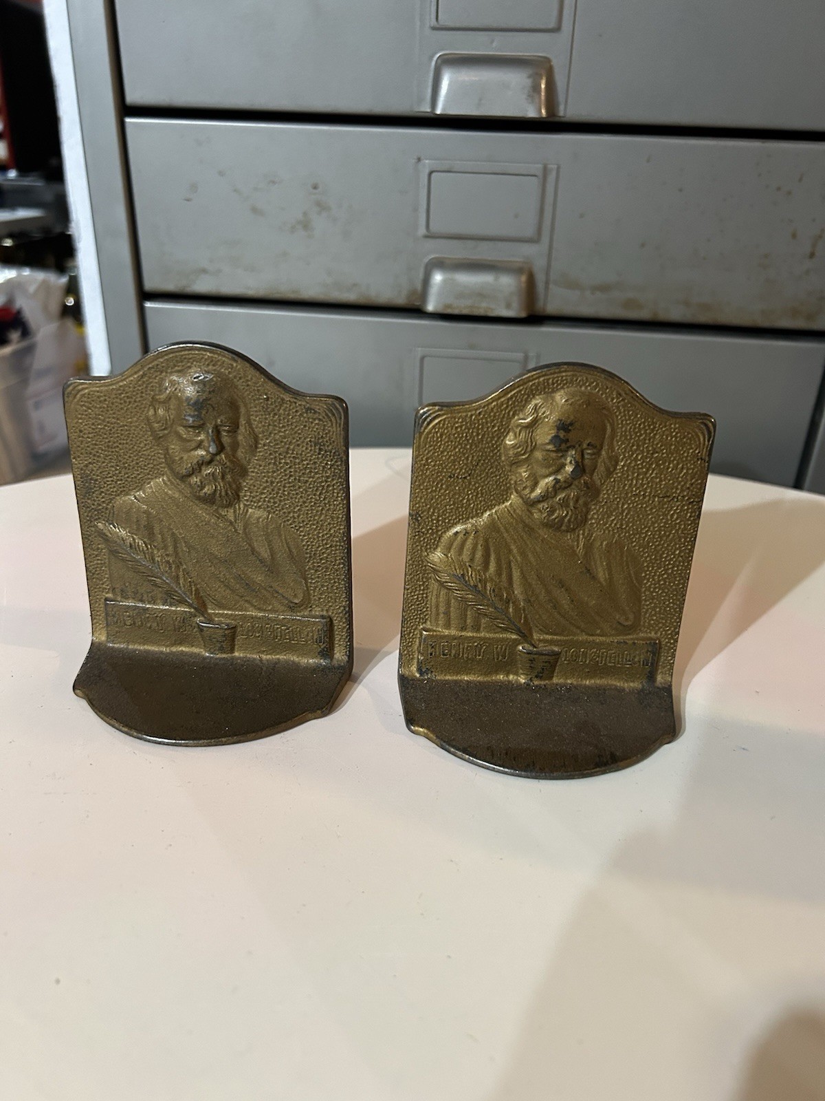 Vintage Henry Longfellow Metal Bookends Vintage Henry Longfellow Metal Bookends