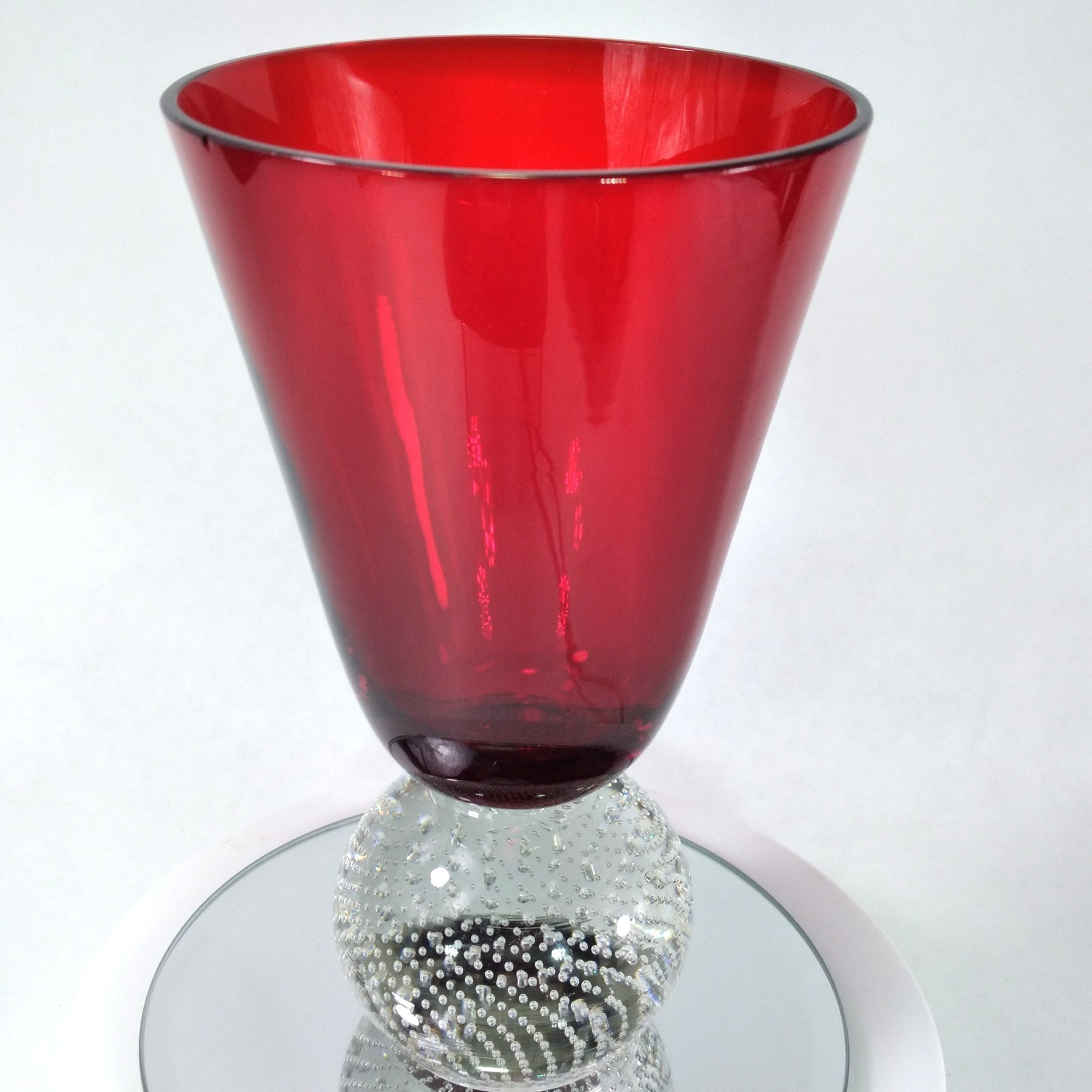 Carl Erickson Red Glass with Bullicante Controlled Bubble Ball Base Design 6.25\
