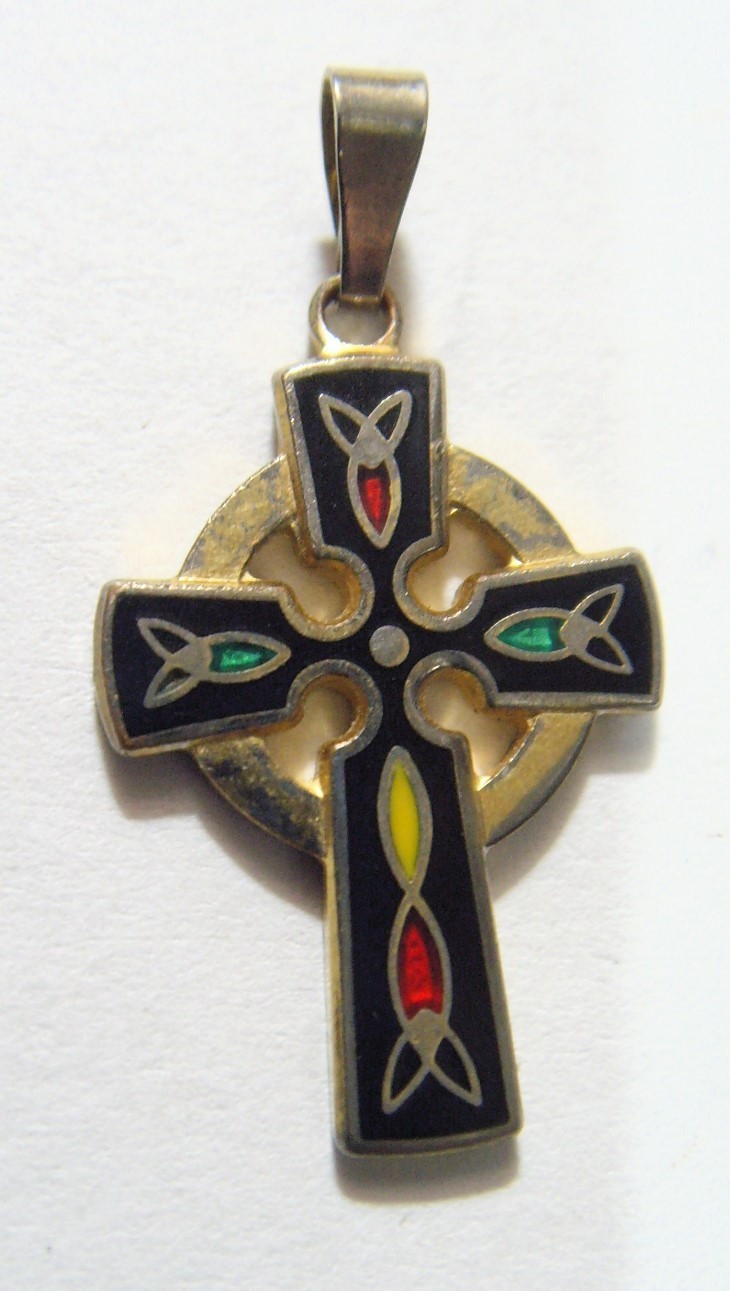 1950s antique Celtic cross Champleve enameled religious pendant 54416