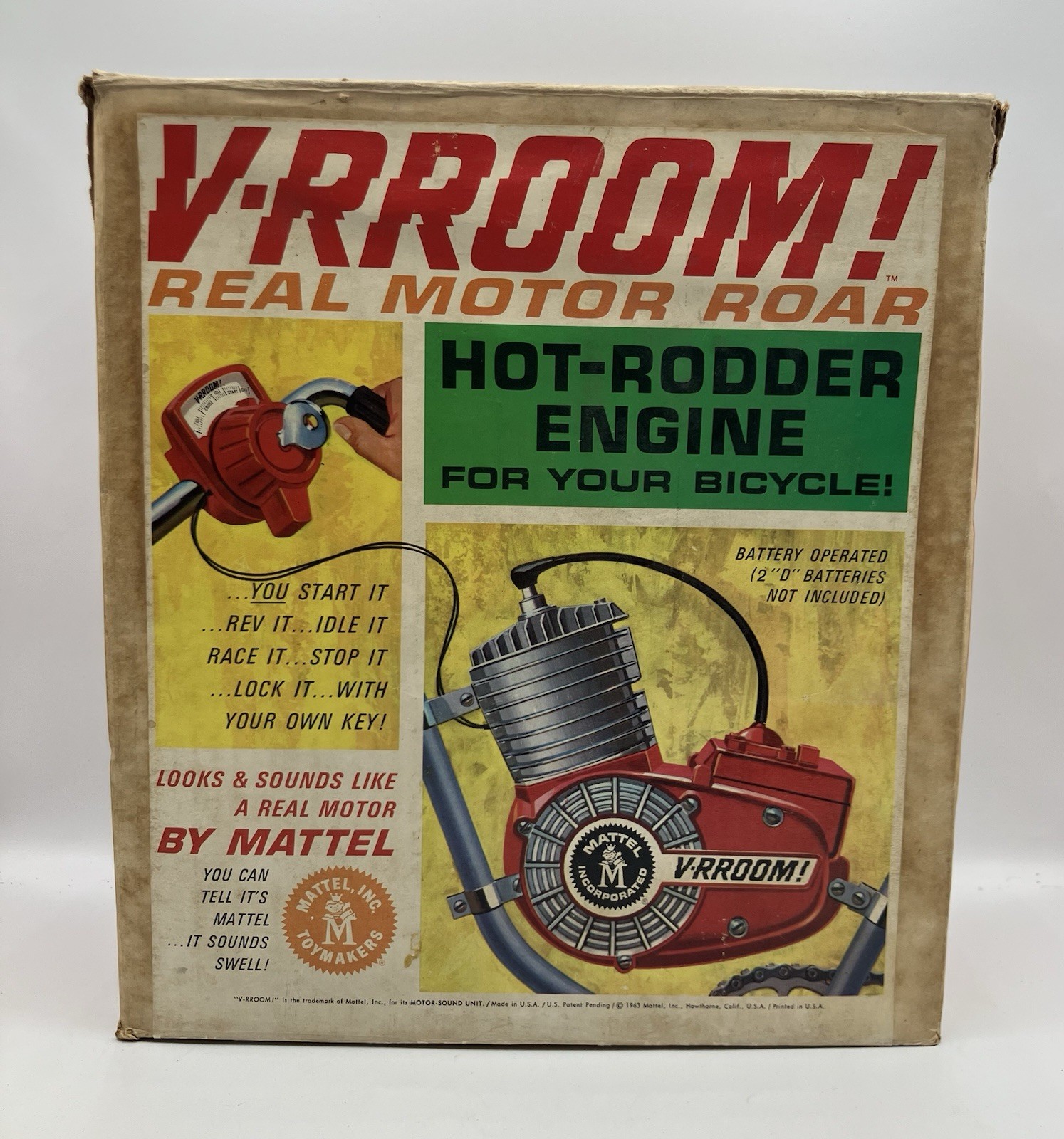 Mattel V-RROOM Hot-Rodder Engine Real Motor Roar Bicycle w Box - Not Working