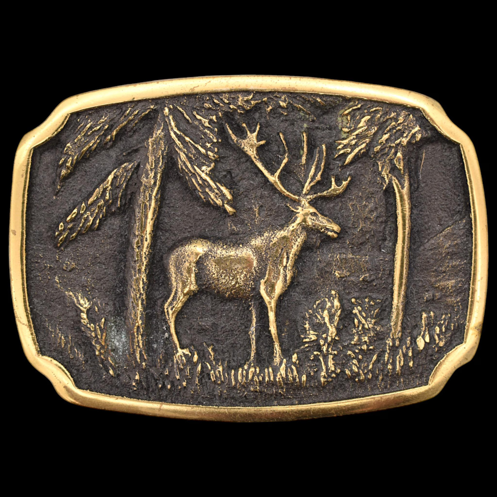 Elk Stag Deer Forest Woods Vintage Solid Brass 1970s BTS Vintage Belt Buckle