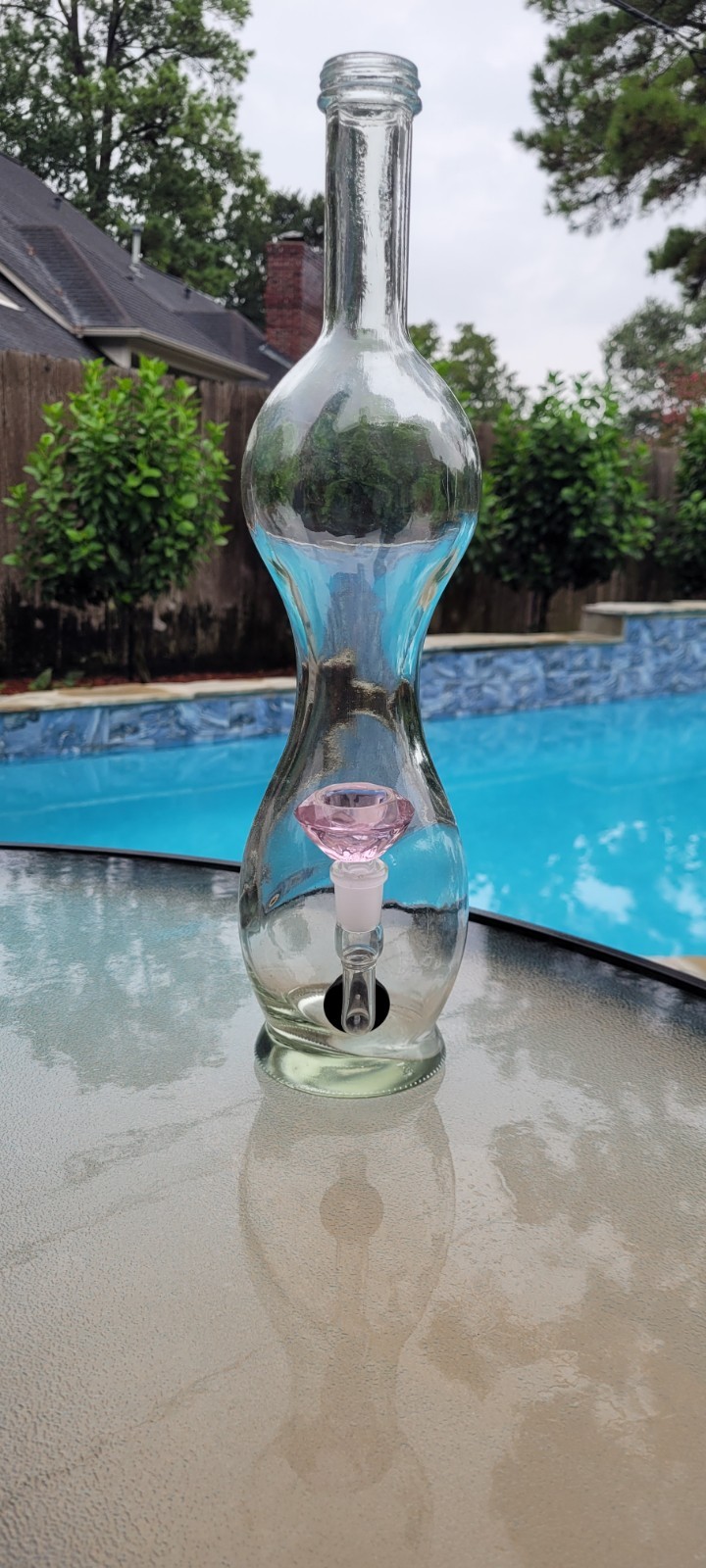 Bulbous Glass Bottle Repurposed Into a Bong.  Large