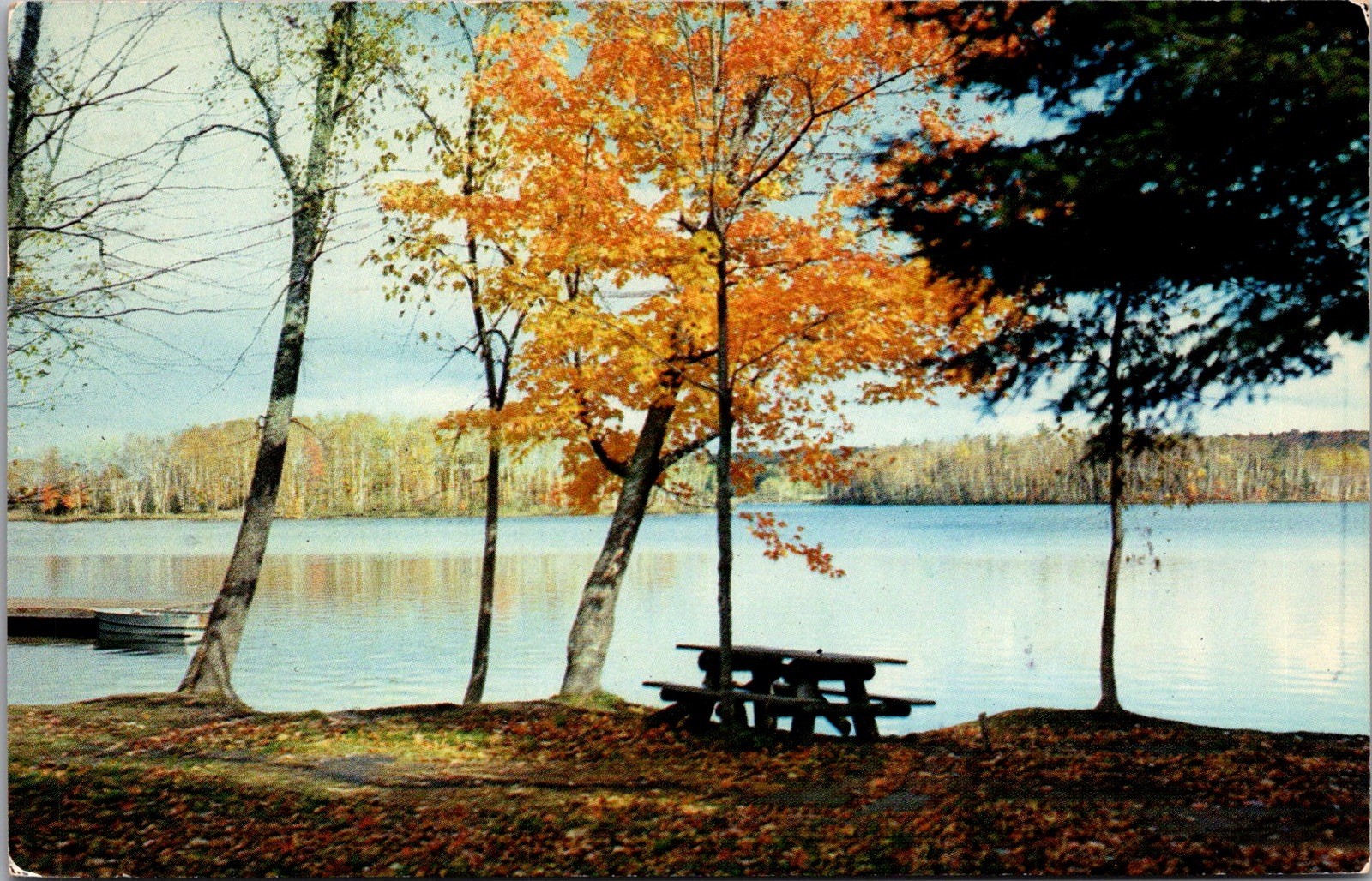 Fortune Lake Picnic Table Boat Crystal Falls Michigan Stamp Vintage Postcard