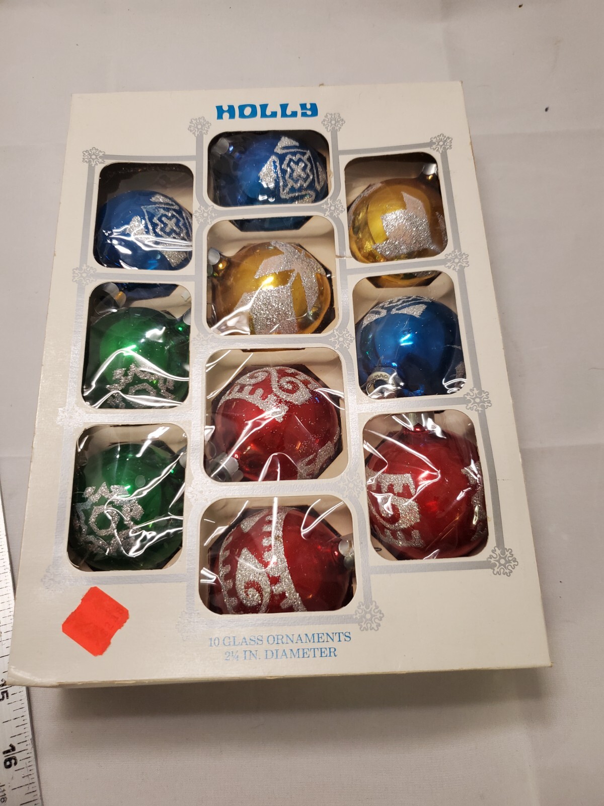 Vintage Holly 10 Glass ornaments 1 3/4\
