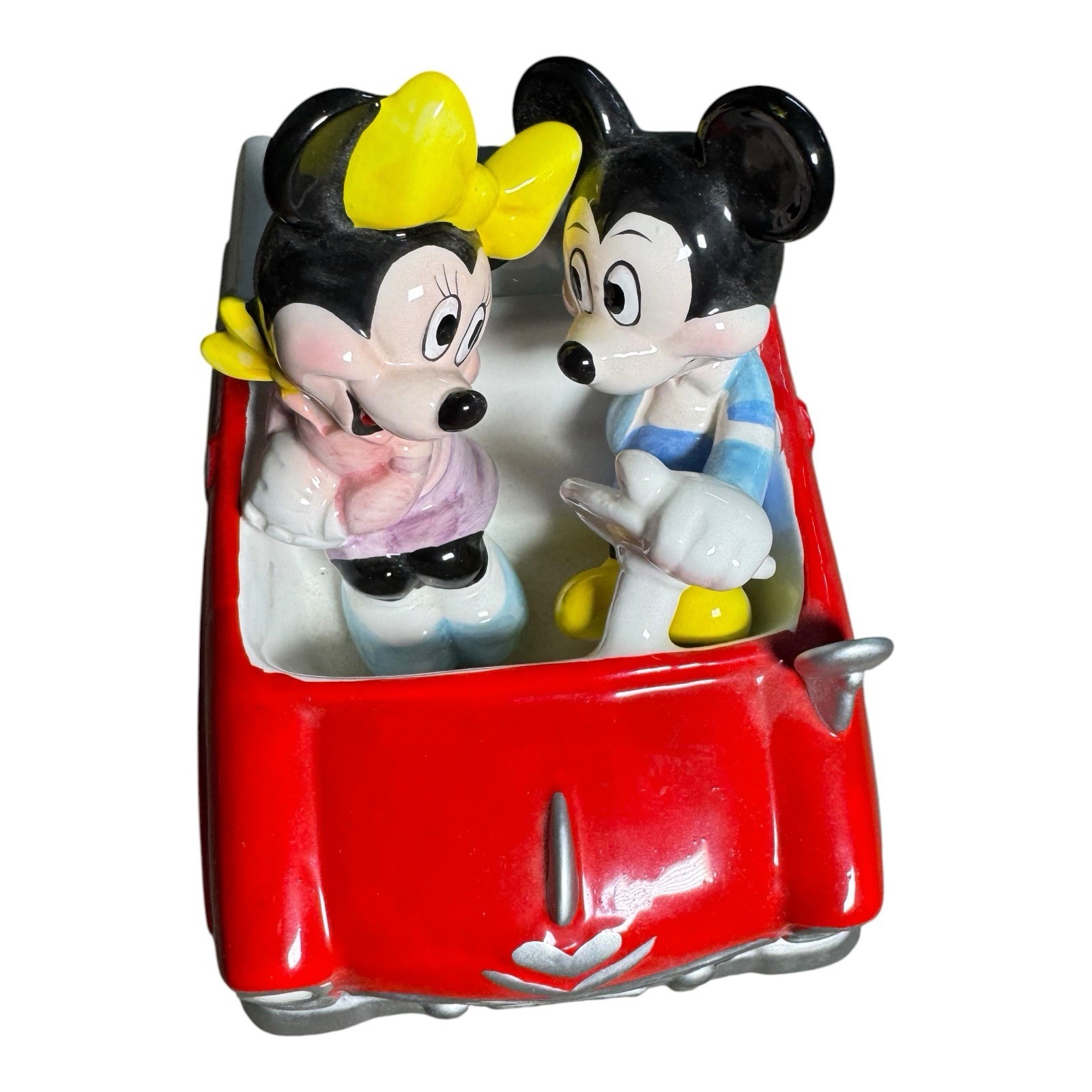 Vintage Schmid Disney Mickey Minnie Mouse Red Convertible Car Music Box Ceramic 
