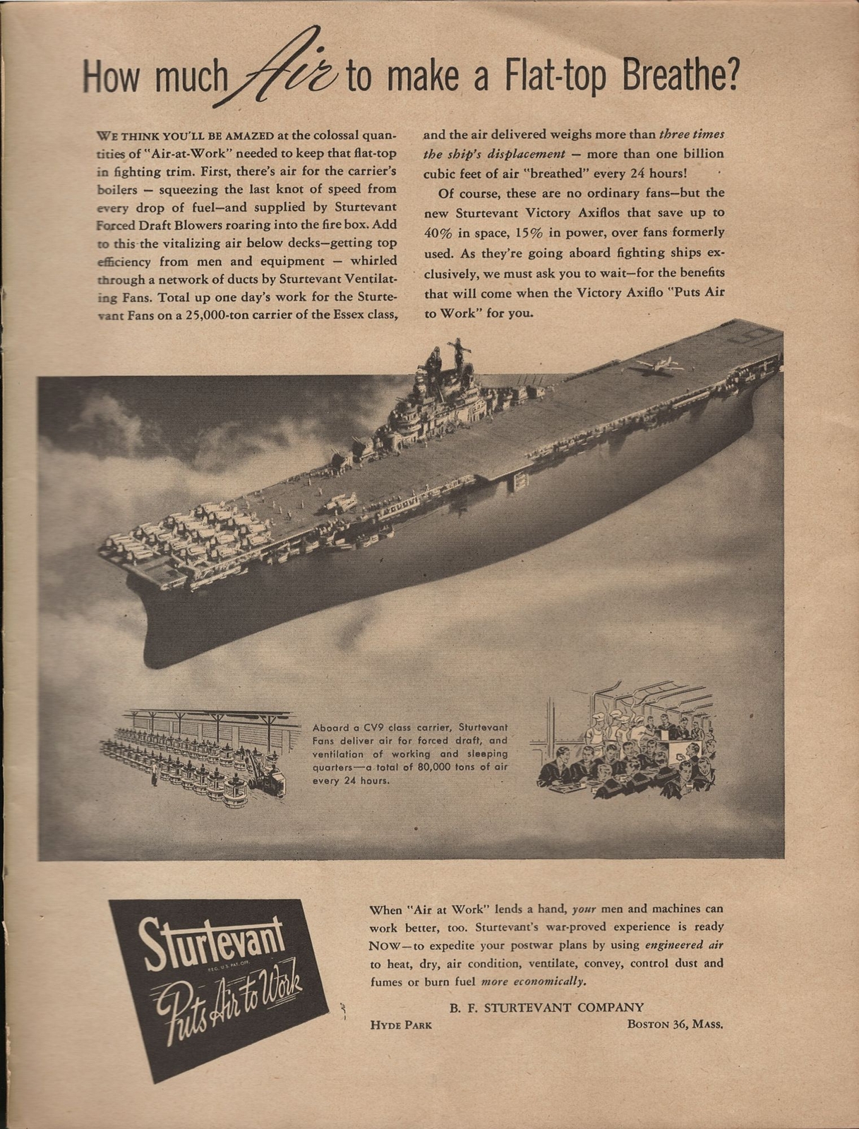 1945 B F Sturtevant Co Air Systems Vintage Print Ad u Air at Work CV9 Class Carr