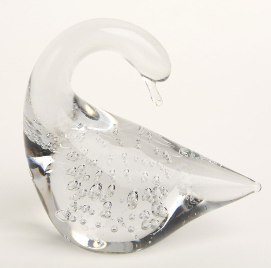 Vintage Blown Art Glass Swan Figurine w/ Controlled Bubbles Paperweight 4.5\