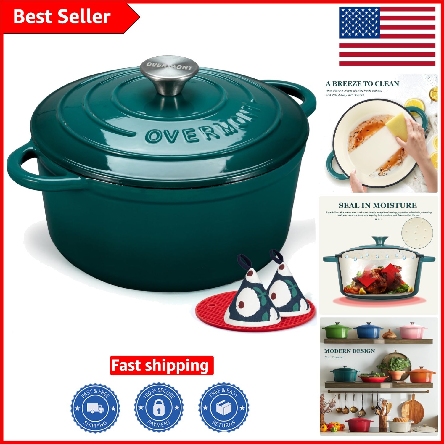 Stunning 4.5QT Enameled Cast Iron Pot for 1-3 People, Versatile & Elegant