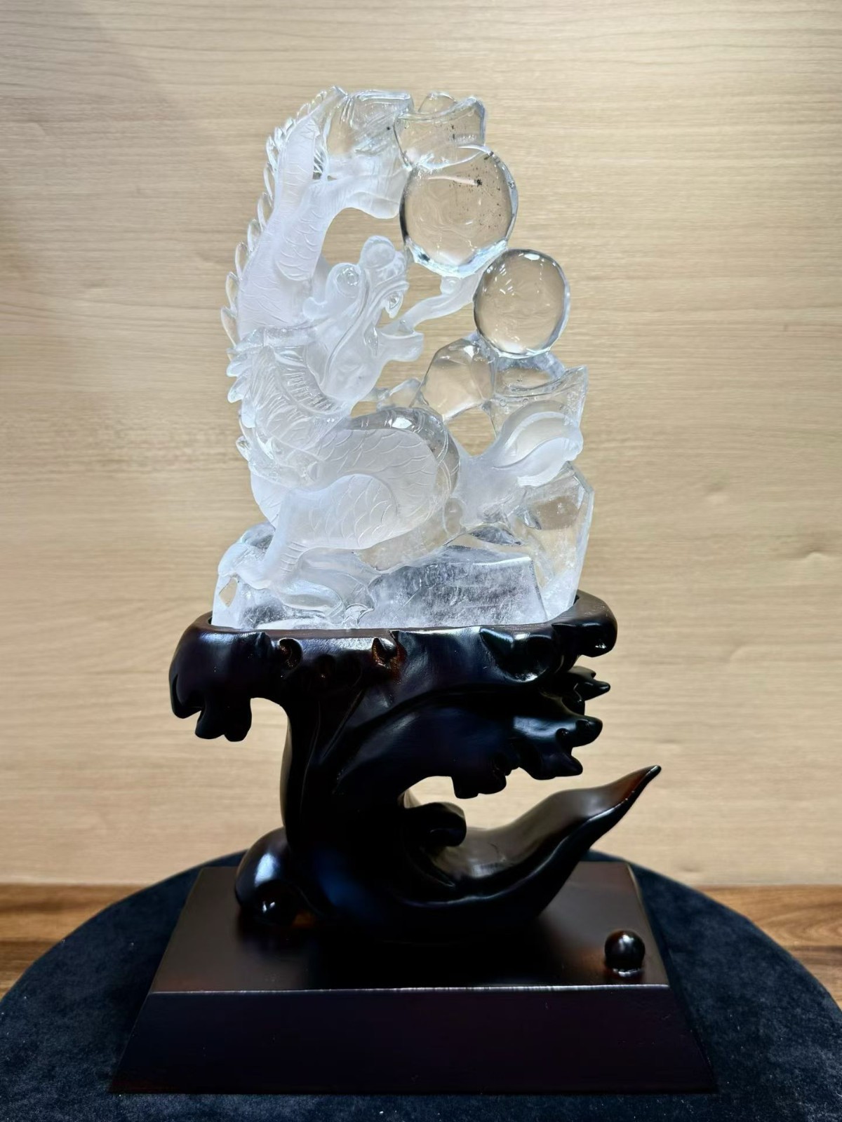 3.87lb Rare Top Natural Clear Quartz Carved Crystal Dragon Reiki Decor+Stand