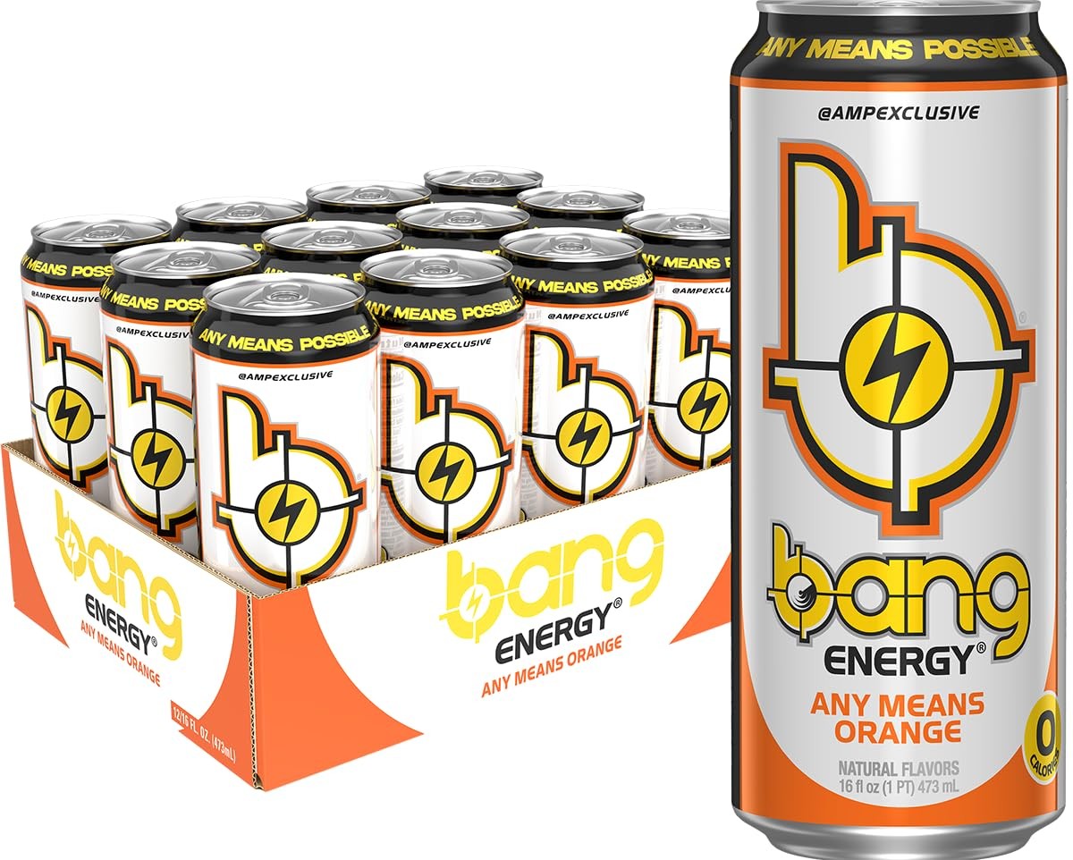 Bang Energy Any Means Orange, Sugar-Free Drink, 16 Fl Oz (Pack of 12)