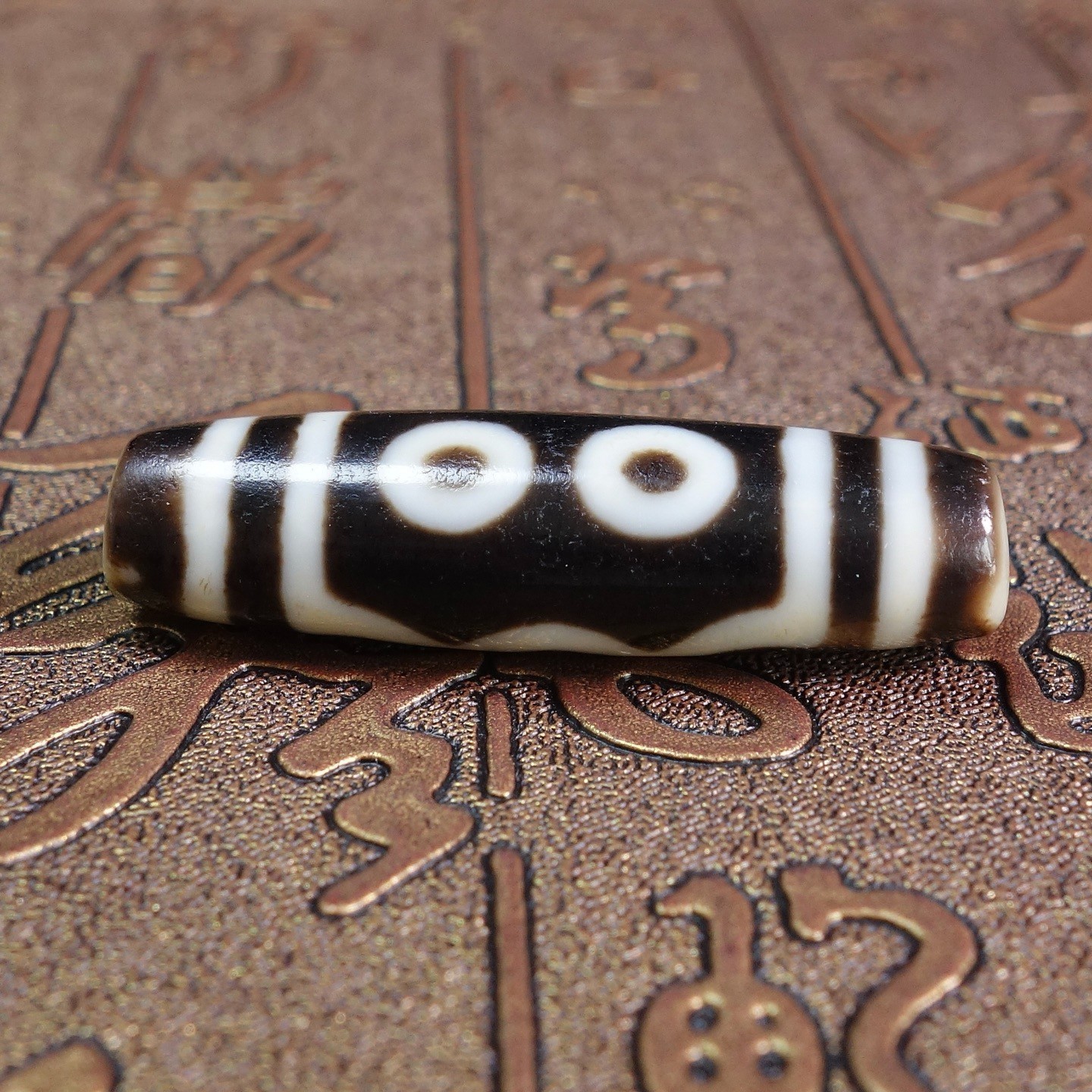 Energy Ancient Tibetan Old Agate Dzi Bead 5 Eyed Amulet Pendant 42×10mm #9131