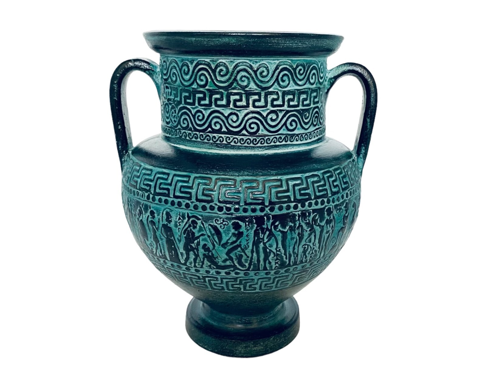 Relief terracotta Pottery Amphora 21cm,Green Patina,Ancient Greek Mythology Scen Relief terracotta Pottery Amphora 21cm,Green Patina,Ancient Greek Mythology Scen