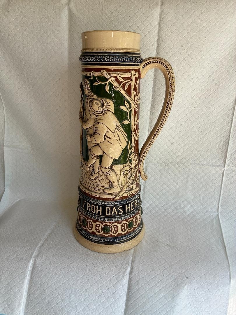 Antique Rosskopf & Gerz #476 3L German Beer Stein Tyrolean Dancers Relief c1900
