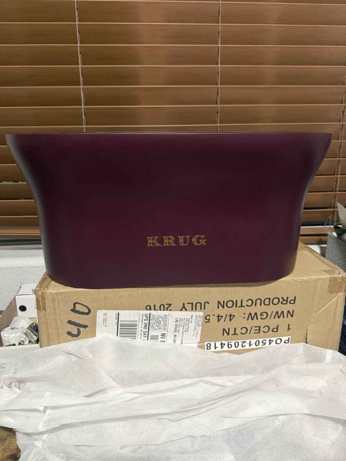 KRUG Double Magnum Metallic Champagne Ice Bucket Vasque Dark Cherry NEW IN BOX