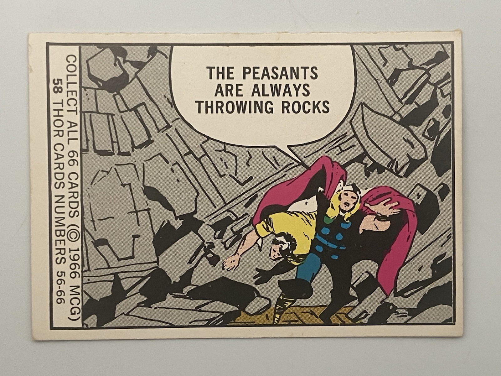 MCG 1966 Donruss Marvel Super Heroes #58 Thor “…Are Always Throwing Rocks” Card