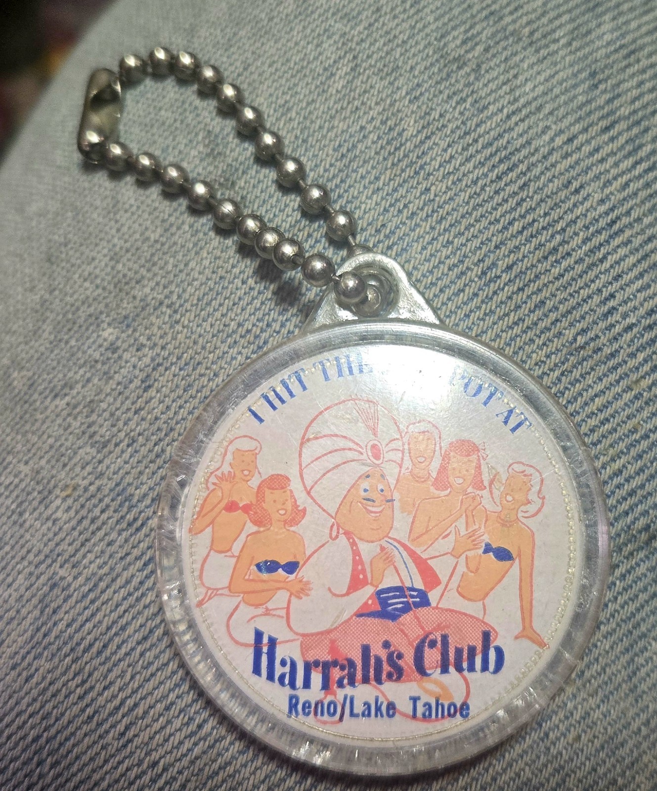 HARRAH\'S CLUB RENO/LAKE TAHOE SILVER DOLLAR KEY CHAIN L@@K