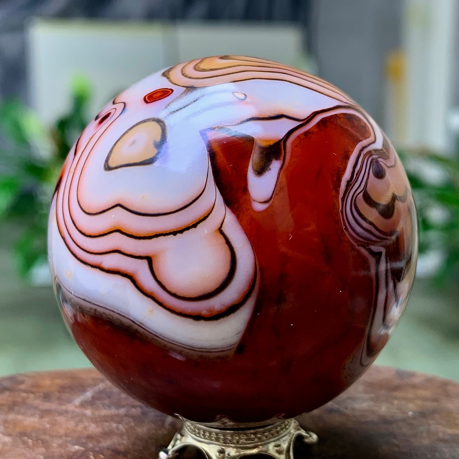 185G Natural red stripe agate sphere Crystal Ball Madagascar mineral