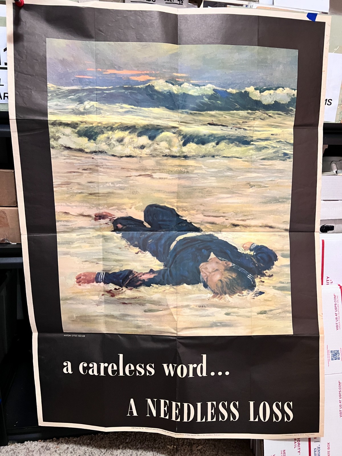 1943 A Careless Word, A Needless Loss Anton Fischer OWI WWII Poster