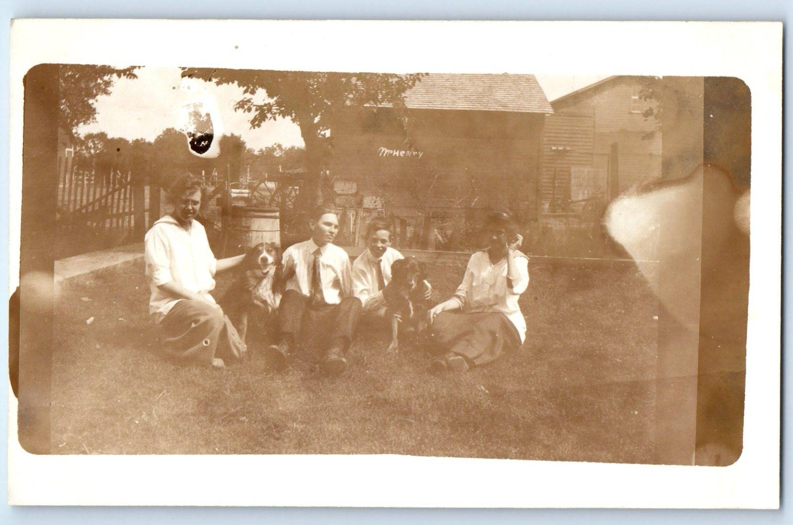 c1910\'s Women And Boys Dog House Scene RPPC Photo Unposted Antique Postcard