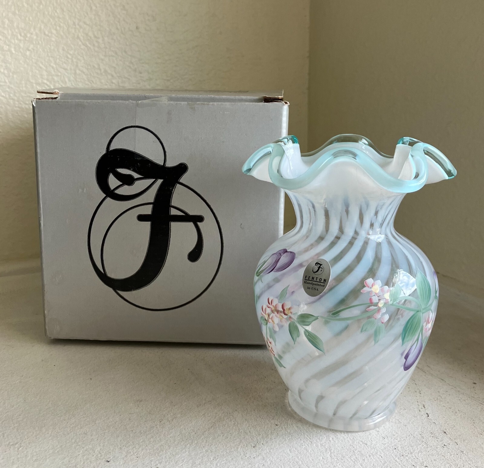 FENTON Glass Floral Hand Painted Signed 5