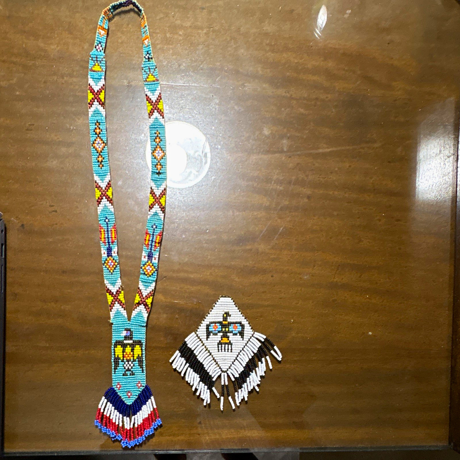 Handmade Native American Style Beaded Necklace with Fringe Medallion Pendant