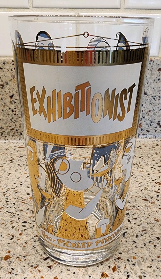 Georges Briard 22k Your Pickled Personality Exhibitionist MCM Highball Glass EXC