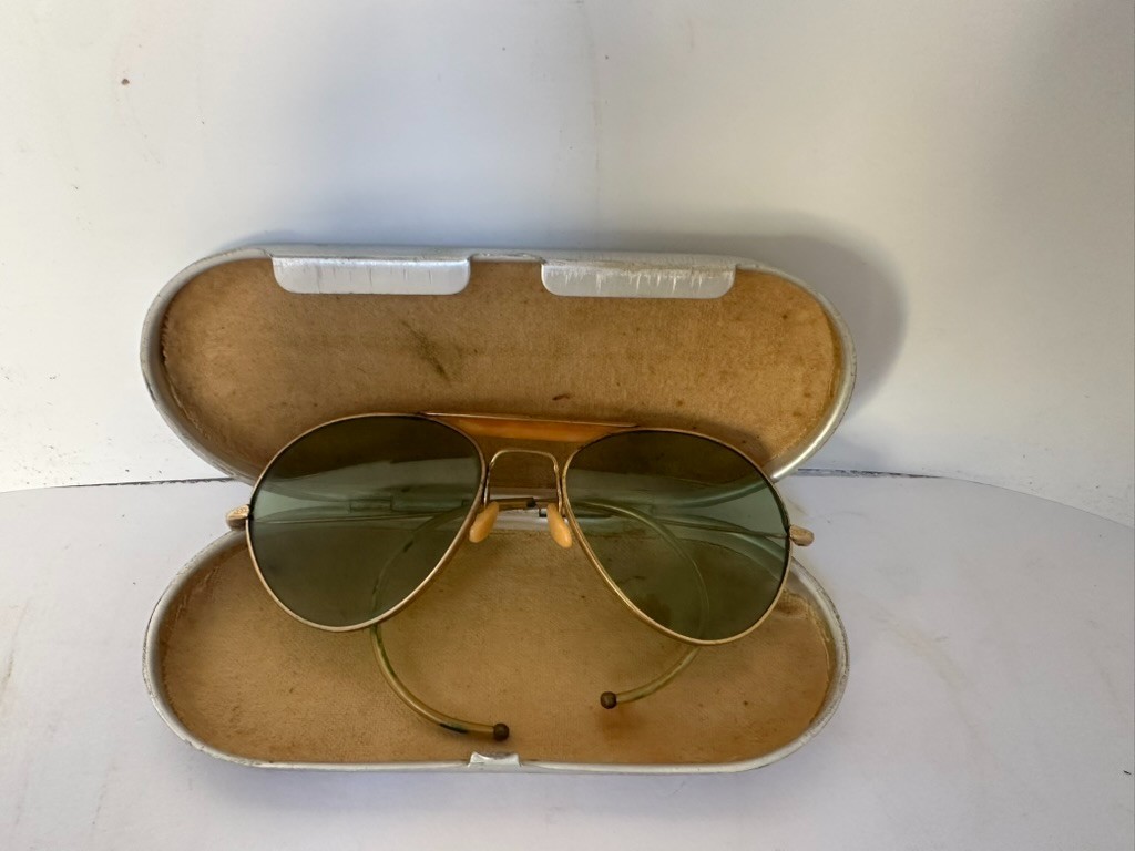 WWII Era AN-6531 Style Aviator Flight Glasses & Bausch & Lomb Aluminum Case