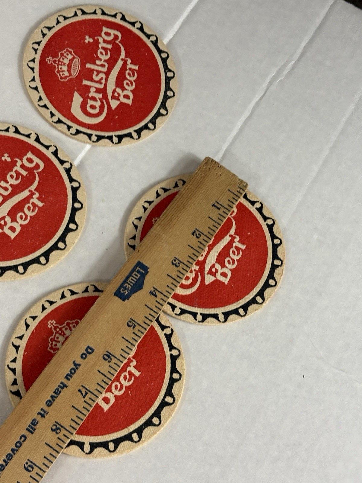 4 Vintage Carlsberg Beer Coasters Bottle Cap Design Breweriana Bar Denmark