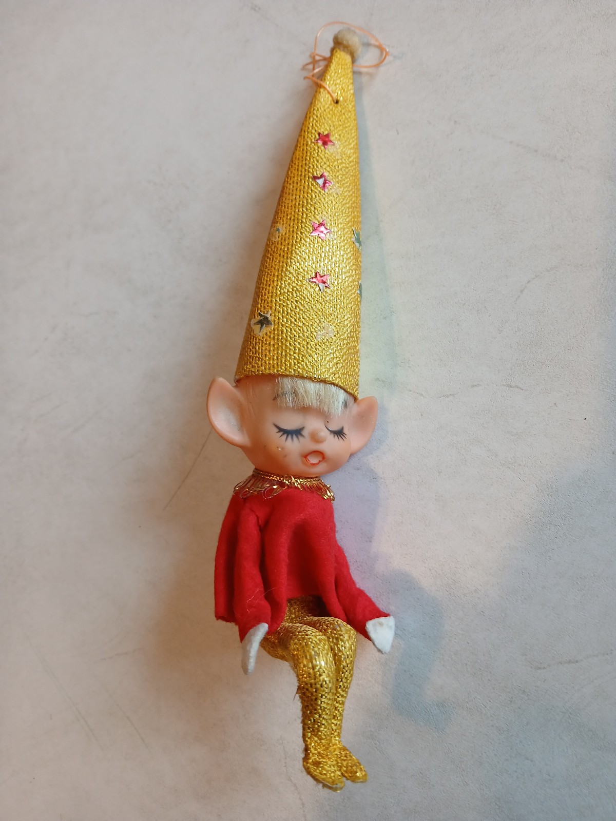 Vintage Knee Hugger Pixie Elf Christmas Ornament Japan 1950's