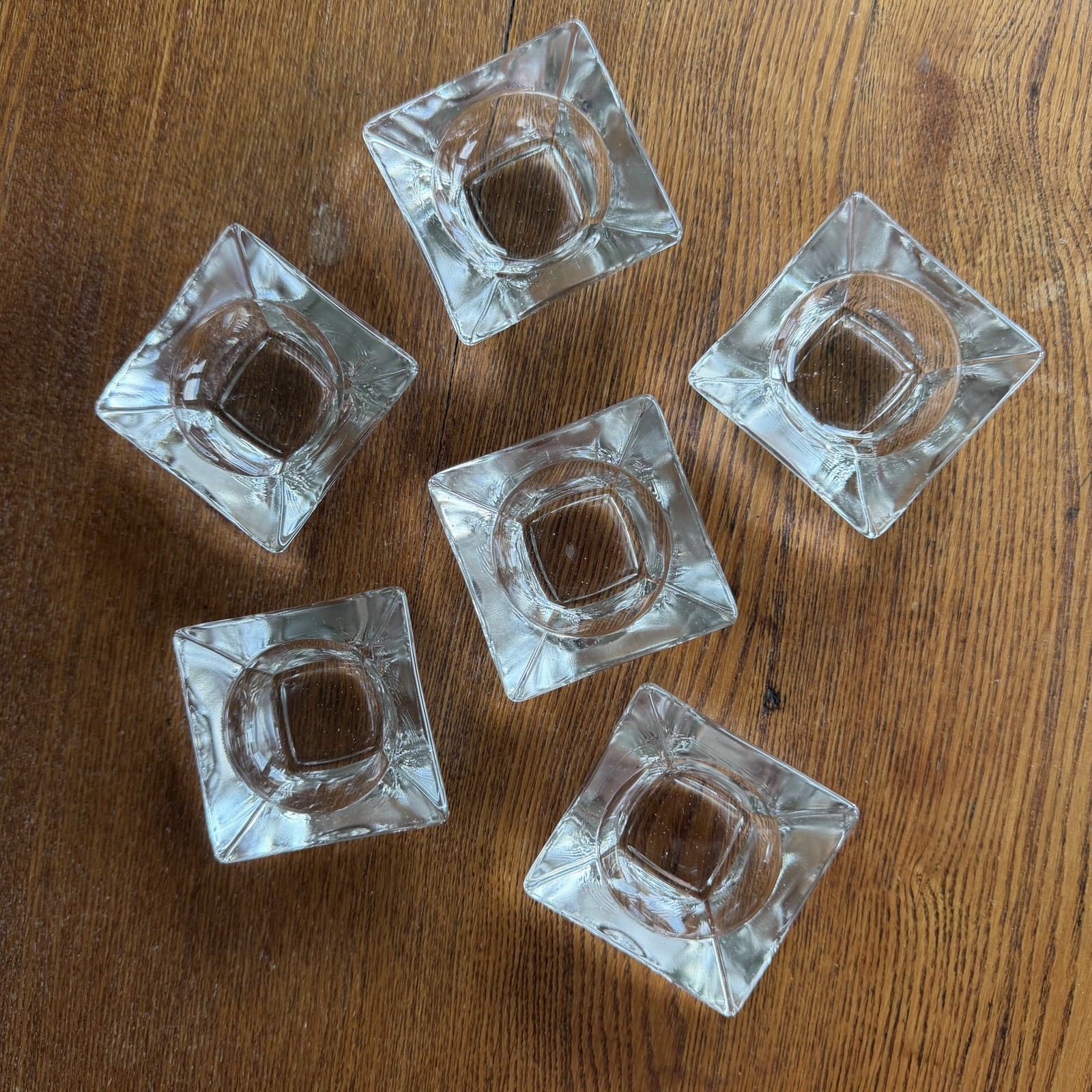 Salt Cellars Salties Set of 6 Clear Glass Square Open Dips Vintage 2X2X.75\