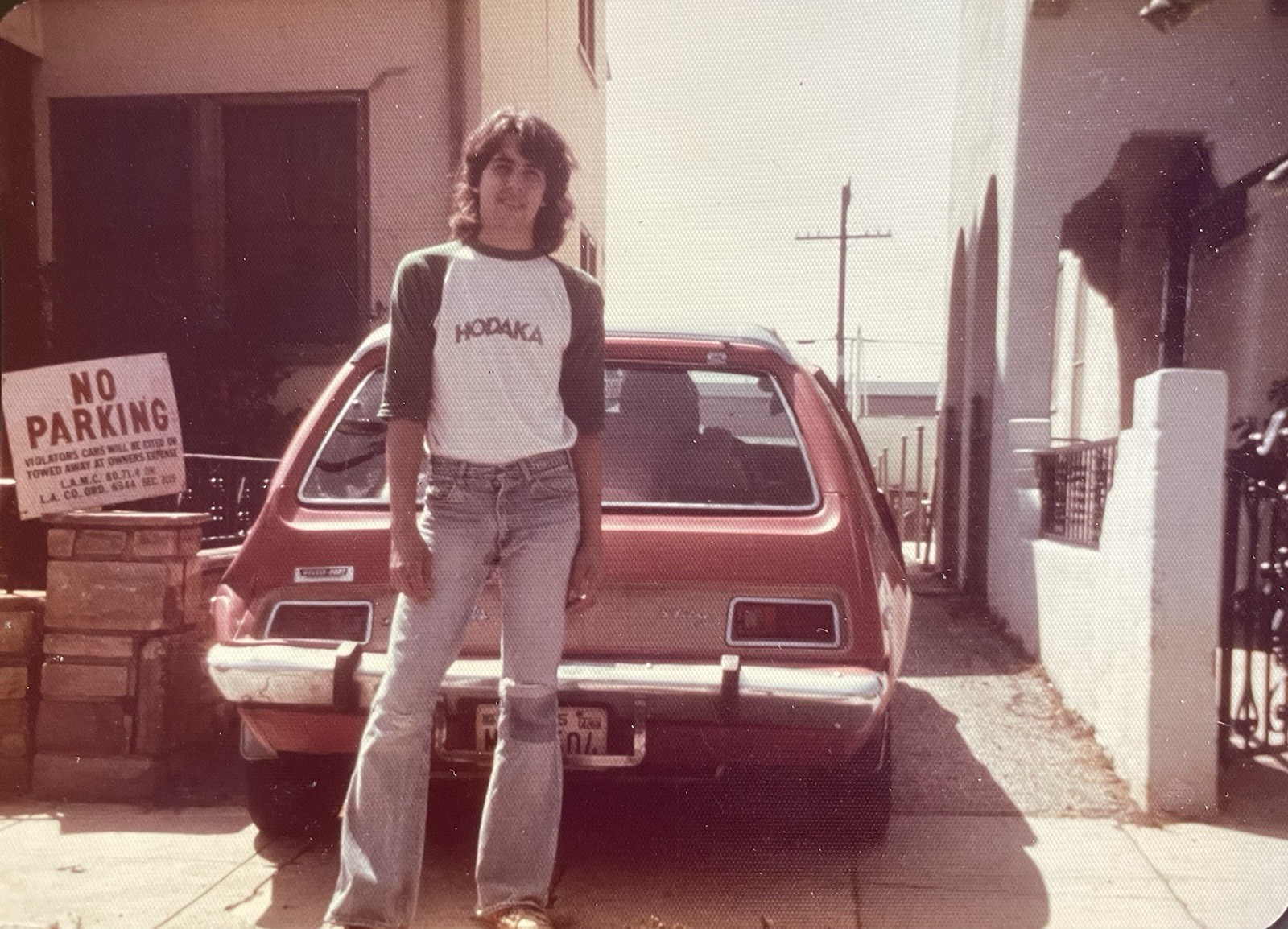 Vintage Photo Handsome Long Haired Man in Blue Jeans AMC Gremlin 1970s Gay Int