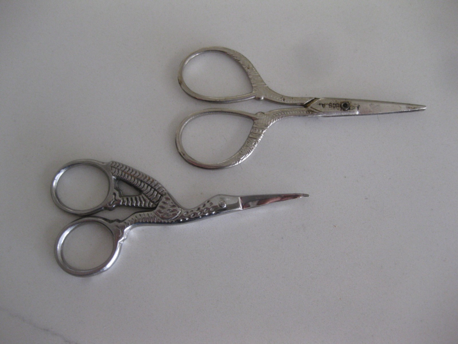 Embroidery Scissors Lot Of 2 Stork And Ornate
