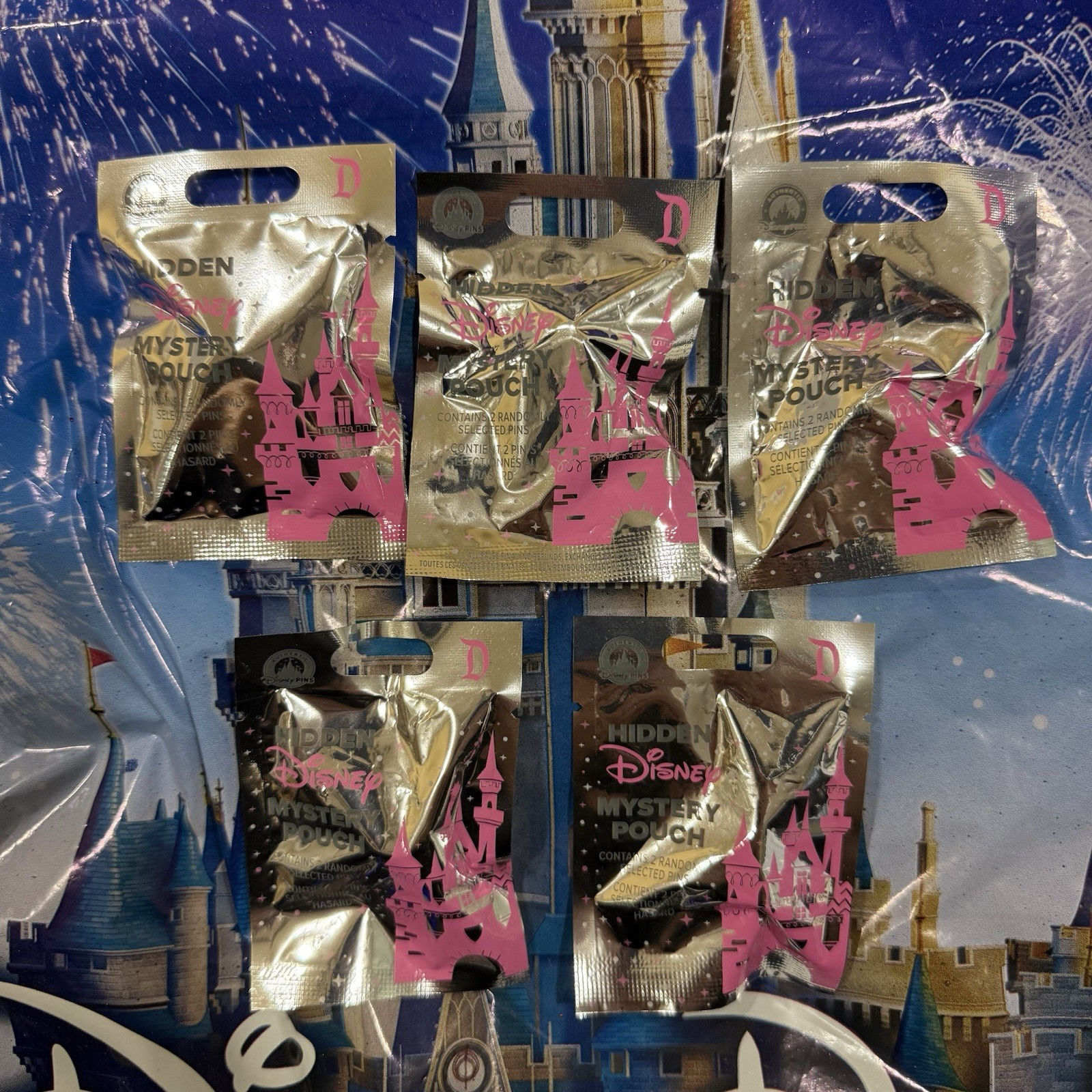 (5 Packs Lot) Disneyland 2025 SEALED Hidden Mickey Pouch Wave B 2 Mystery Pins
