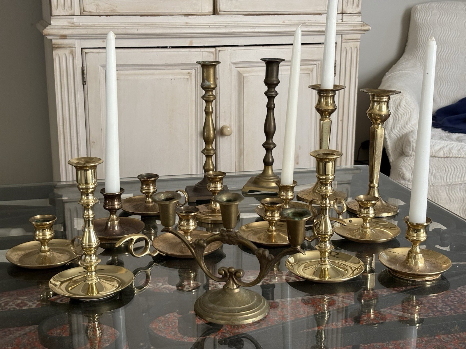 Assorted  Lot of 16 Vintage Brass Candlestick Holders Weddings holidays