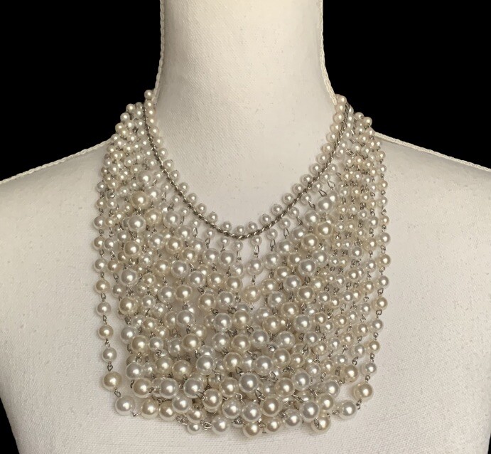 Multi Layered Faux Pearl Bib Necklace Statement Fashion Choker Elegant