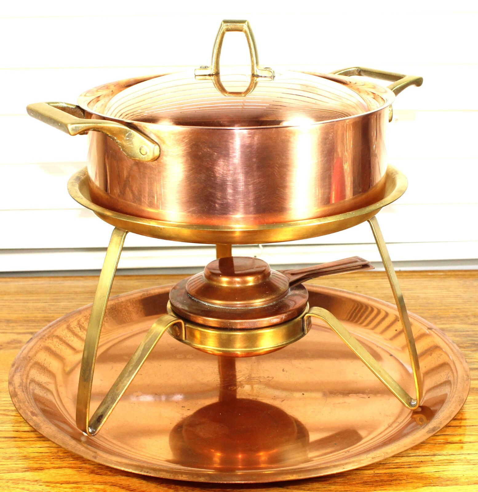 Unused Paul Revere Ware USA Solid Copper Pot Cheese Fondue Set Pan Signature ED Unused Paul Revere Ware USA Solid Copper Pot Cheese Fondue Set Pan Signature ED