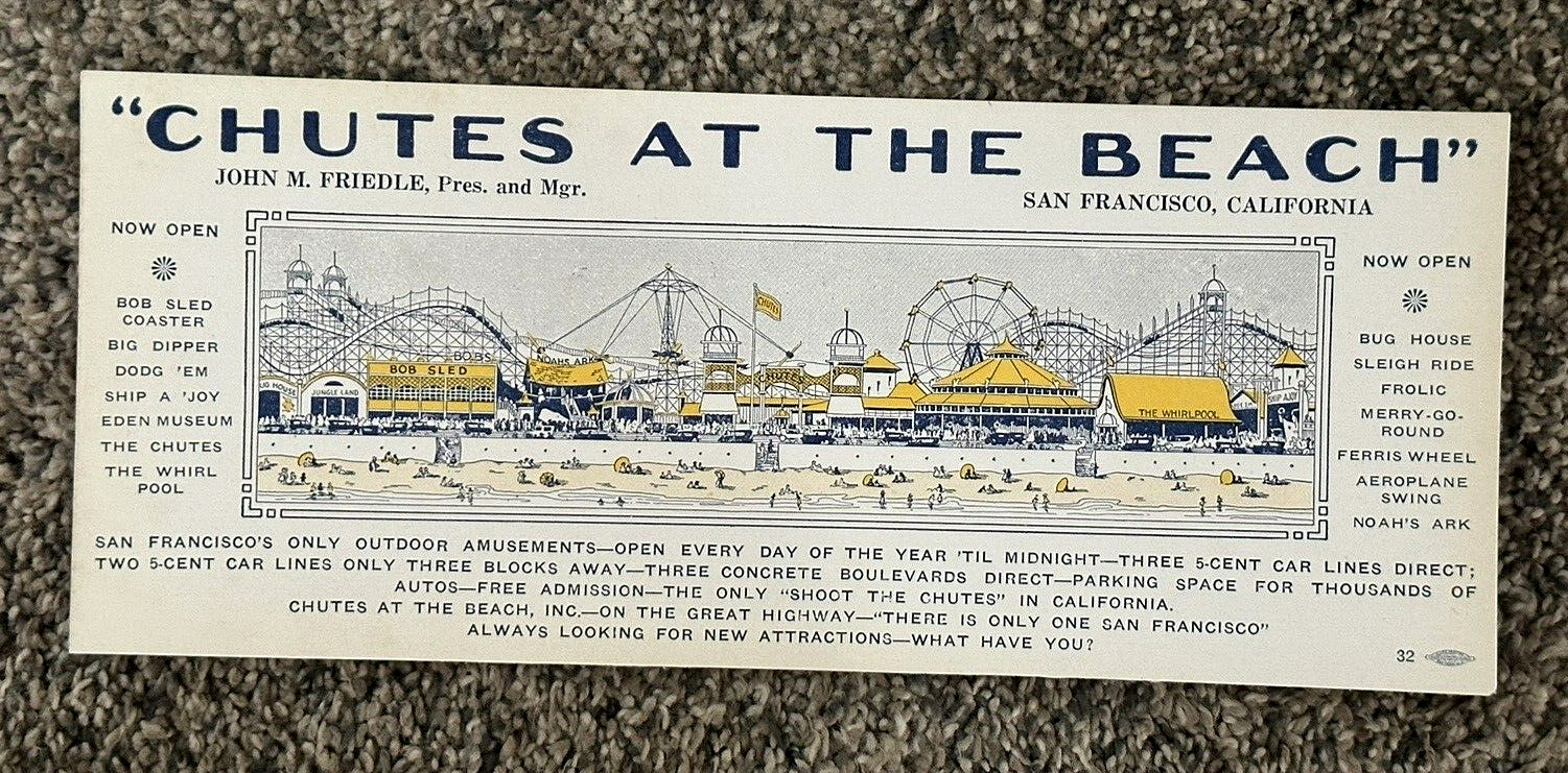CHUTES AT THE BEACH San Franciso CALIF Ink Blotter PLAYLAND AMUSEMENT PARK