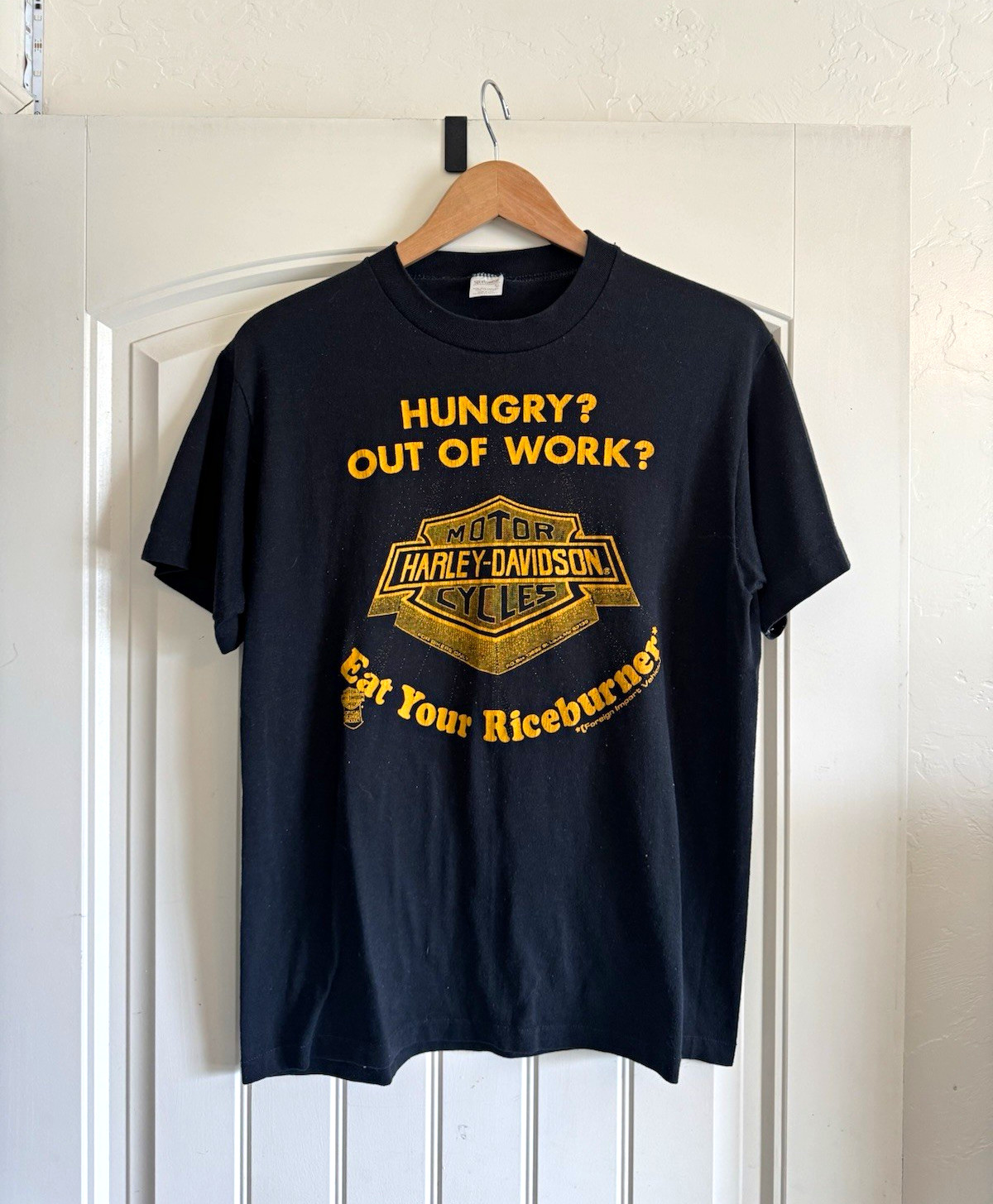 Vintage Harley-Davidson 3D Emblem Eat Your Rice Burner T-Shirt, XL