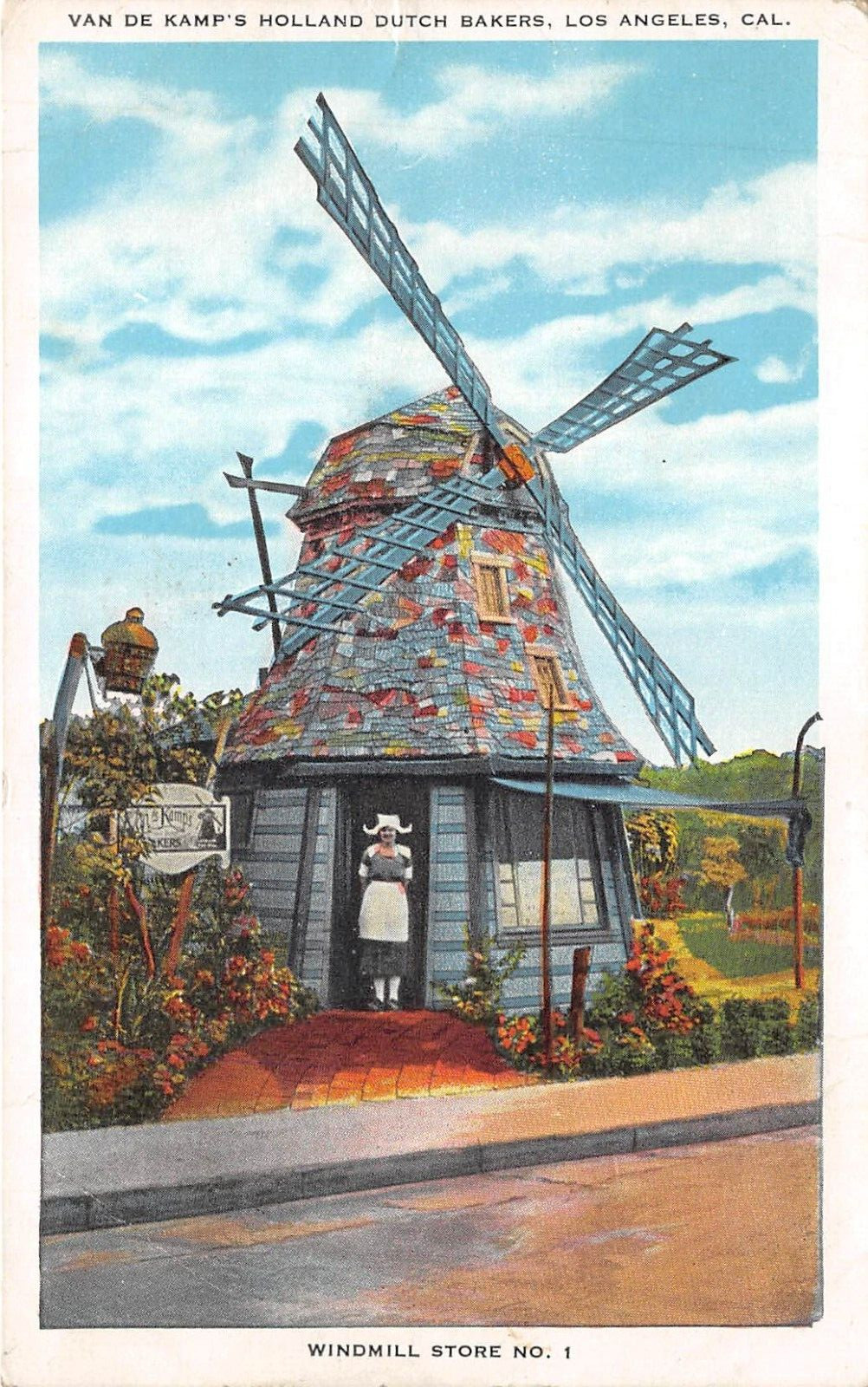 Los Angeles California 1935 Postcard Van De Kamps Holland Dutch Baker\'s Windmill