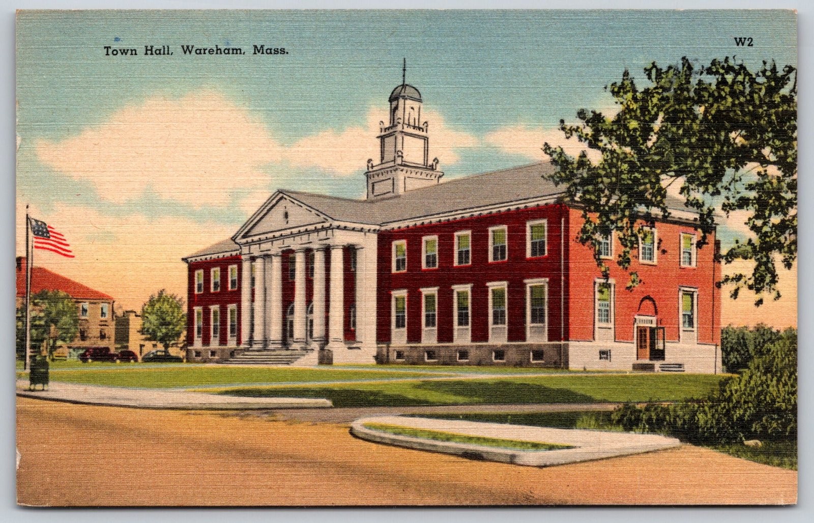 Wareham Massachusetts Town Hall American Flag Postcard PC302 Wareham Massachusetts Town Hall American Flag Postcard PC302