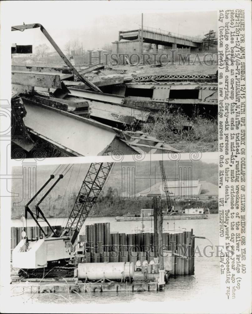 1968 Press Photo Construction site of new bridge replacing Silver Bridge, W. VA
