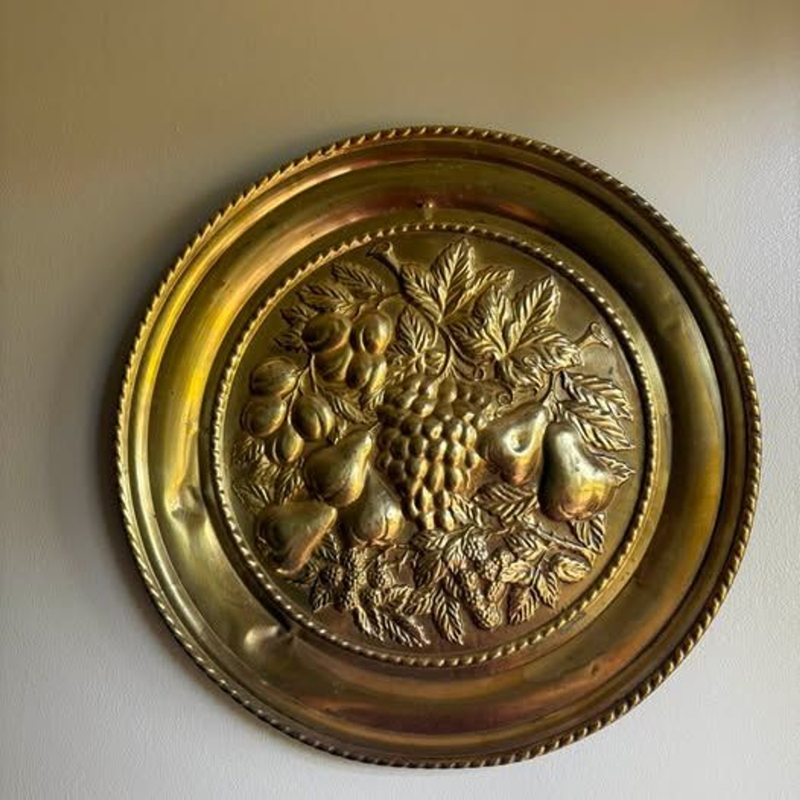 Vintage Made in England Brass Fruit Wall Plaque – 16.5”