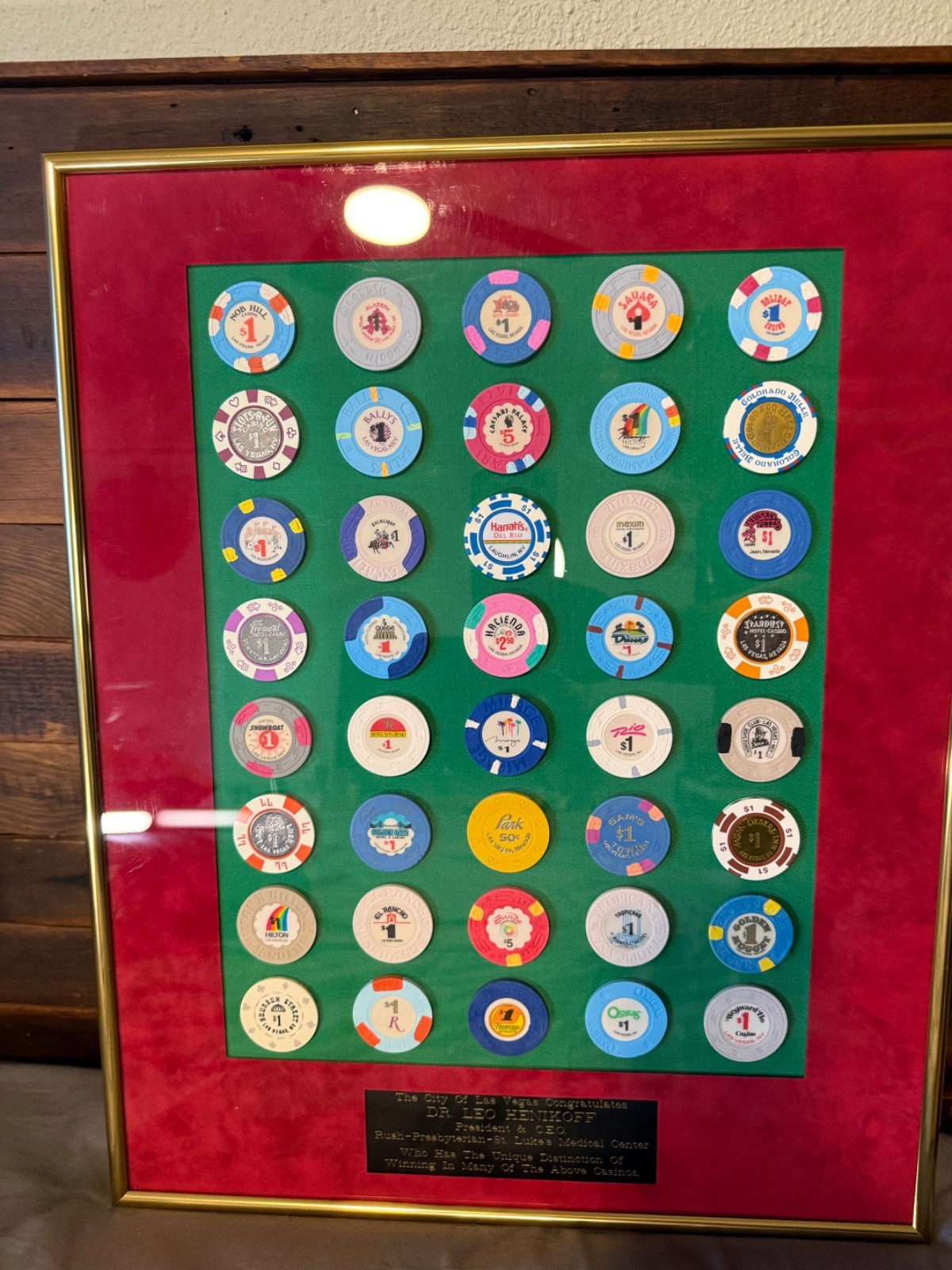LAS VEGAS CASINO POKER CHIPS Framed Award- RARE