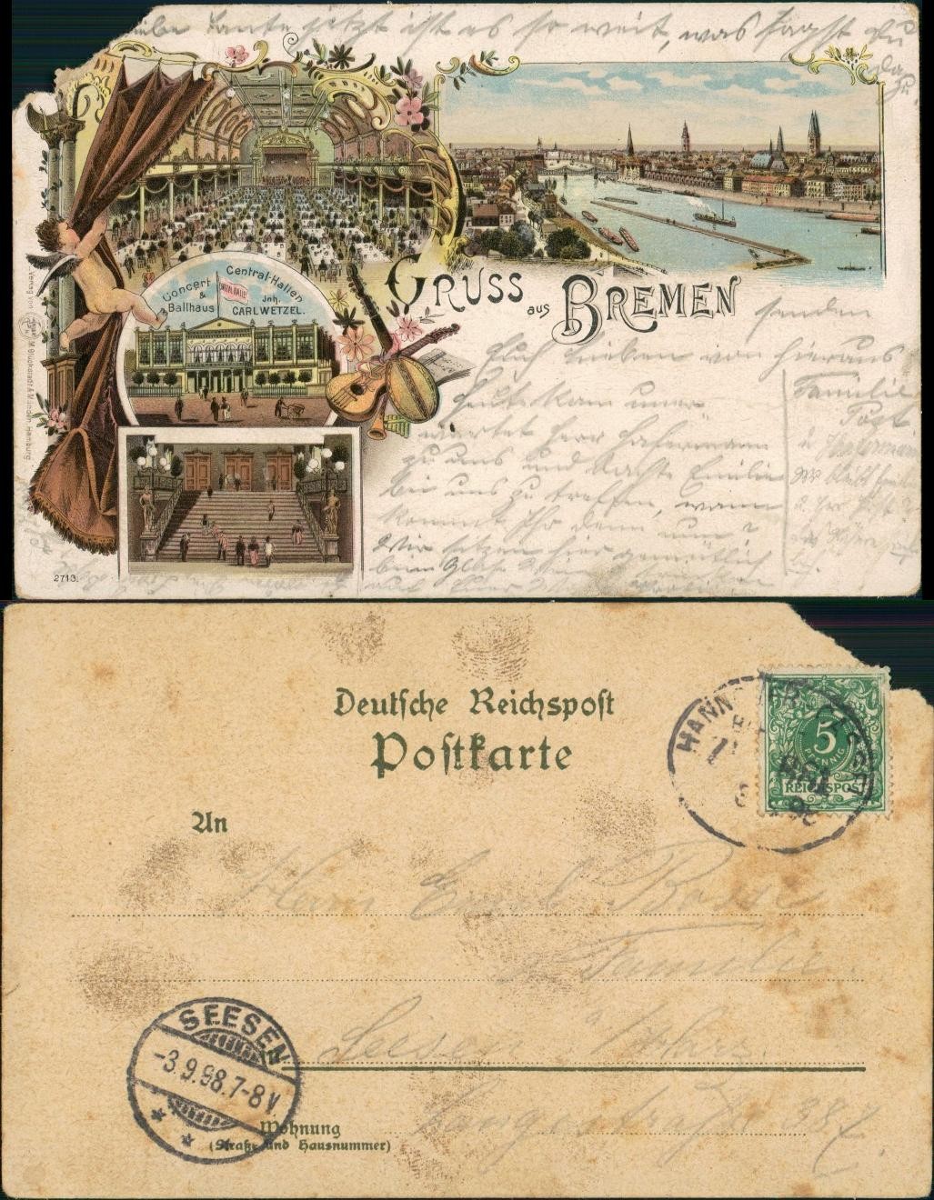 Litho Postcard Bremen Litho with Ballhaus Carl Wetzel, Panorama 1898