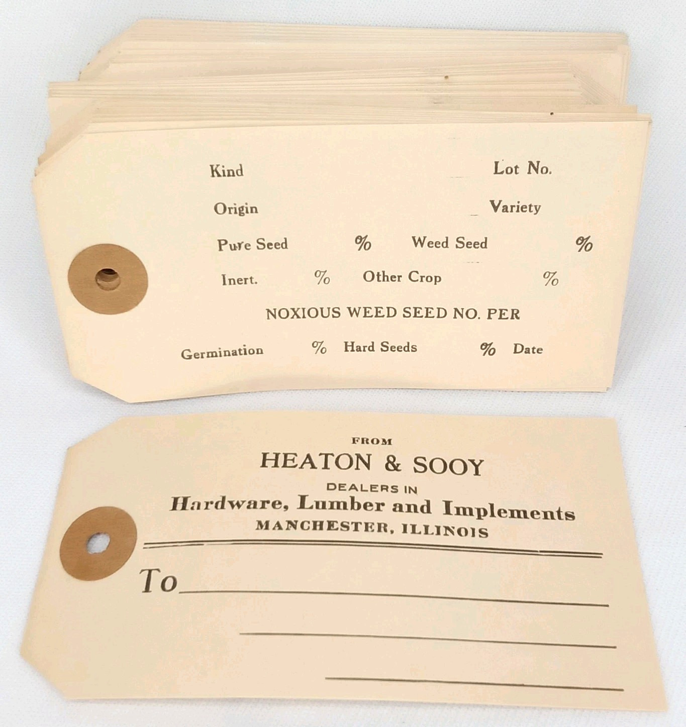 Antique 1860s Original Shipping Tag Heaton & Sooy Manchester Illinois Set Of 50