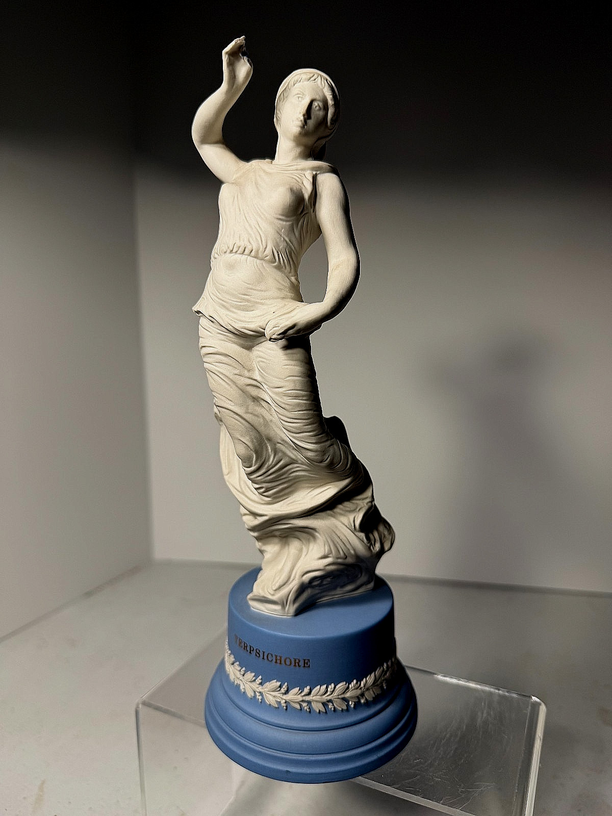RARE - Wedgwood Jasperware - TERPSICHORE STATUE-VERY DETAILED W/BLUE BASE-10.25\