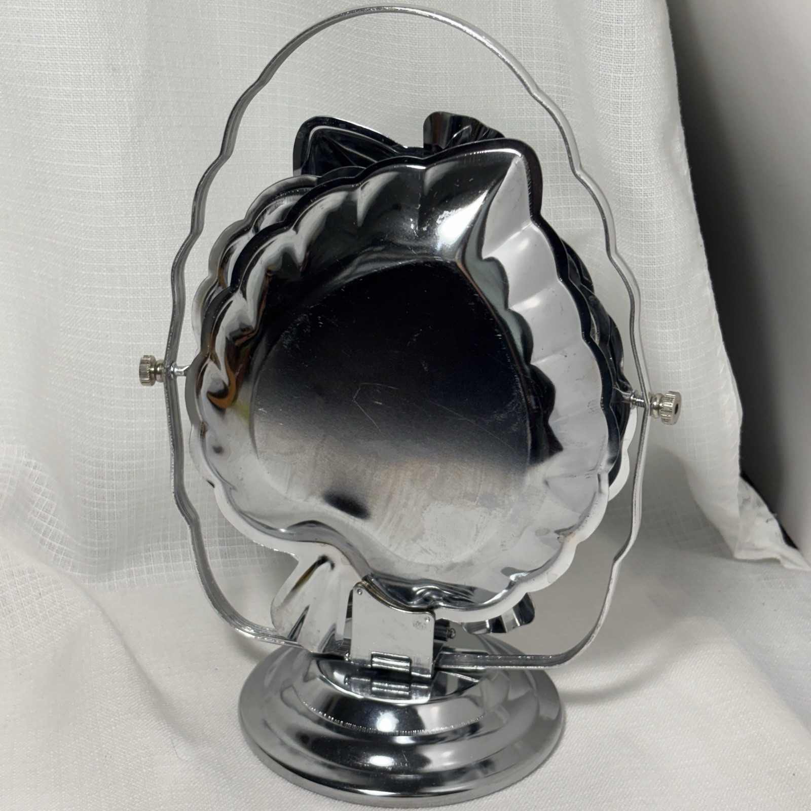 Vintage 3 Tier Folding Silver Tone Metal Dessert Serving Tray Leaf Scallop Edge Vintage 3 Tier Folding Silver Tone Metal Dessert Serving Tray Leaf Scallop Edge