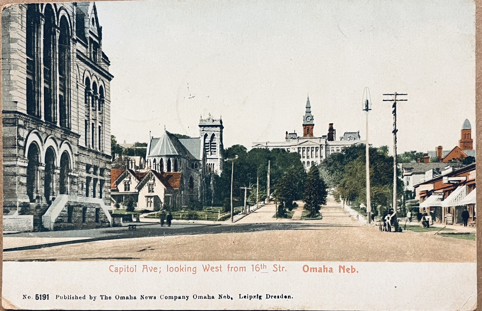 Omaha Nebraska Capitol Avenue from 16th Antique Postcard 1907