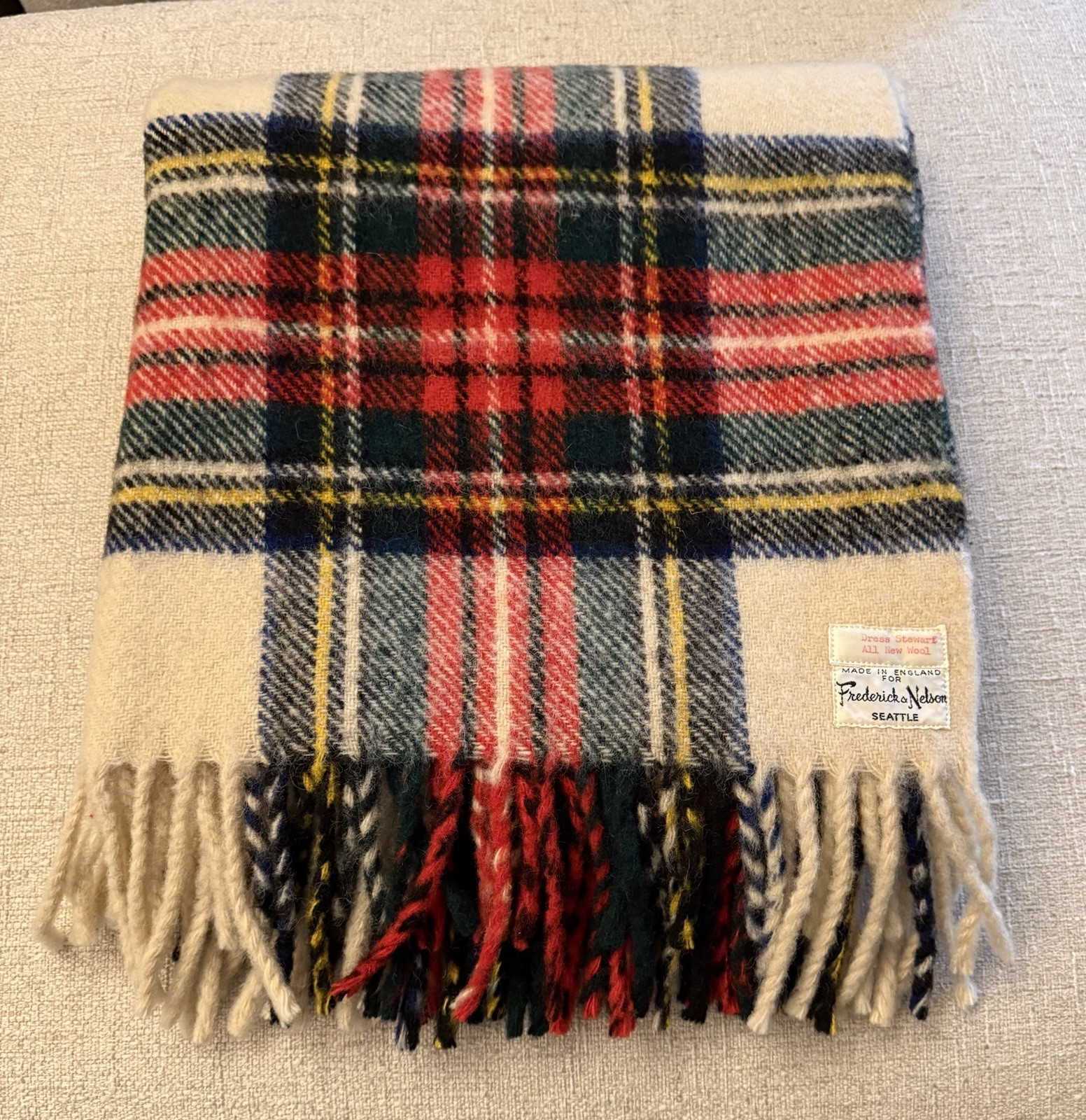 Vintage Frederick & Nelson Dress Stewart Wool Blanket Plaid Throw 1960s England