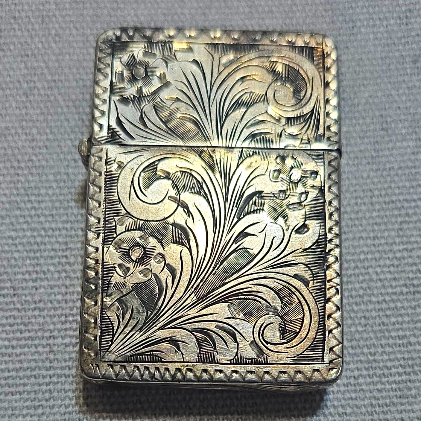 Vintage Engraved lighter with Zippo insert Floral Scroll